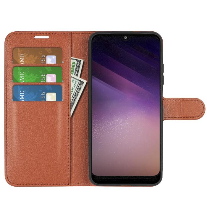 Bild 4,  Samsung Galaxy A03 Fodral Litchi Läder Brun - Teknikhallen.se