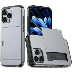  iPhone 16 Pro Max Skal Hybrid Kortfack Gr&aring; - Teknikhallen.se