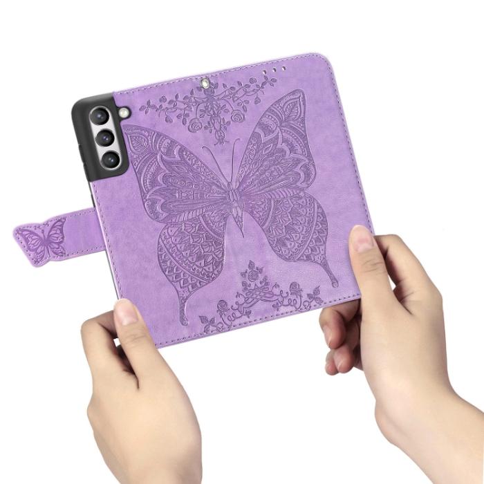 Bild 5,  Samsung Galaxy S21 FE Fodral Big Butterfly Läder Lila - Teknikhallen.se