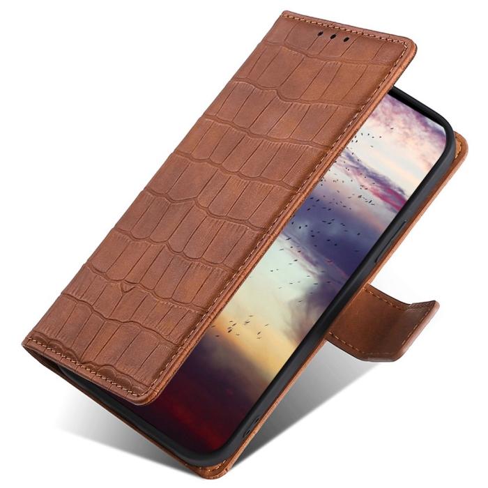 Bild 4,  Samsung Galaxy S23 Plus Fodral Krokodil Textur Brun - Teknikhallen.se