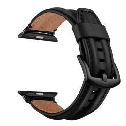  Äkta Läder Armband Apple Watch 42/44/45/49 mm Svart - Teknikhallen.se