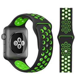  Ihåligt Silikon Armband Apple Watch 41/40/38 mm (M/L) - Svart/Grön - Teknikhallen.se