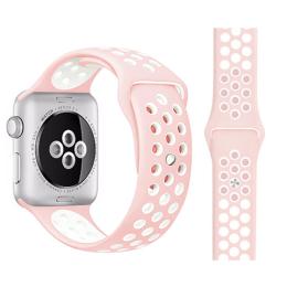  Ihåligt Silikon Armband Apple Watch 41/40/38 mm (M/L) - Rosa/Vit - Teknikhallen.se