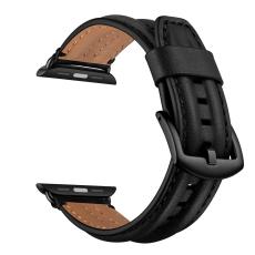  &Auml;kta L&auml;der Armband Apple Watch 42/44/45/46/49 mm Svart - Teknikhallen.se