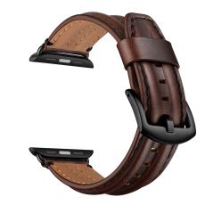  &Auml;kta L&auml;der Armband Apple Watch 42/44/45/46/49 mm M&ouml;rk Brun - Teknikhallen.se