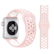  Ih&aring;ligt Silikon Armband Apple Watch 42/41/40/38 mm (M/L) - Rosa/Vit - Teknikhallen.se