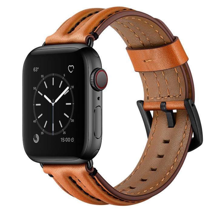 Bild 2,  Äkta Läder Armband Apple Watch 42/44/45/46/49 mm Brun - Teknikhallen.se