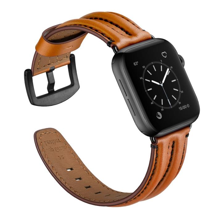 Bild 3,  Äkta Läder Armband Apple Watch 42/44/45/46/49 mm Brun - Teknikhallen.se
