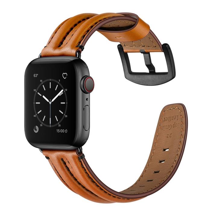 Bild 4,  Äkta Läder Armband Apple Watch 42/44/45/46/49 mm Brun - Teknikhallen.se