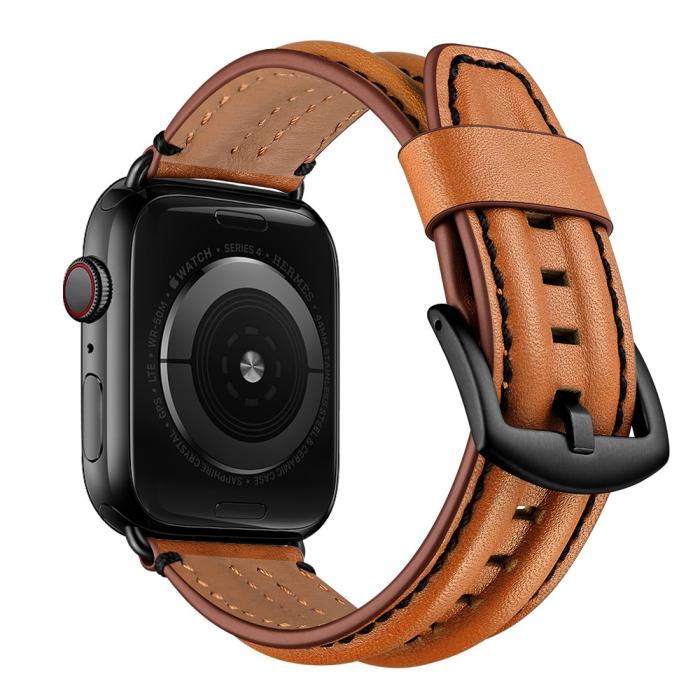 Bild 5,  Äkta Läder Armband Apple Watch 42/44/45/46/49 mm Brun - Teknikhallen.se