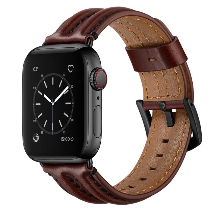 Bild 2,  Äkta Läder Armband Apple Watch 42/44/45/46/49 mm Mörk Brun - Teknikhallen.se