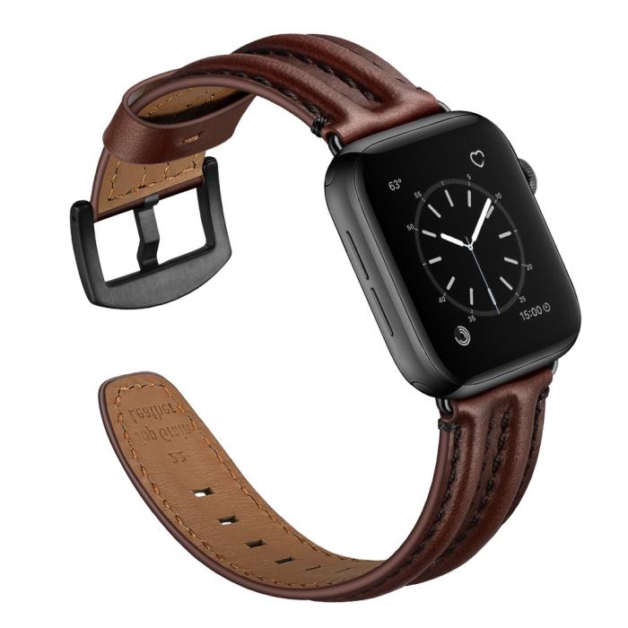 Bild 3,  Äkta Läder Armband Apple Watch 42/44/45/46/49 mm Mörk Brun - Teknikhallen.se