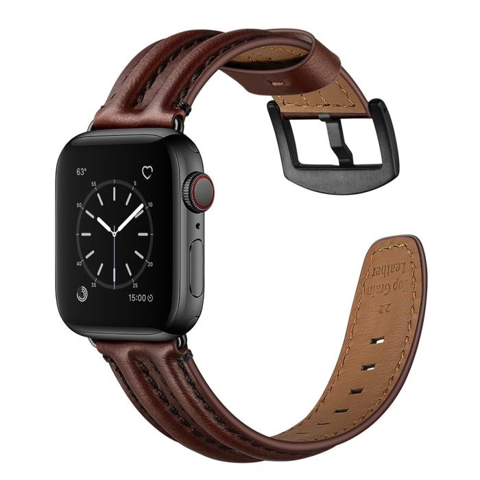 Bild 4,  Äkta Läder Armband Apple Watch 42/44/45/46/49 mm Mörk Brun - Teknikhallen.se