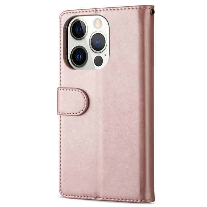 Bild 4,  iPhone 13 Pro - Multifunktionellt Läder Fodral - Roséguld - Teknikhallen.se
