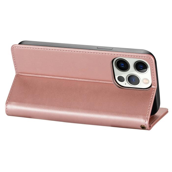 Bild 5,  iPhone 13 Pro - Multifunktionellt Läder Fodral - Roséguld - Teknikhallen.se