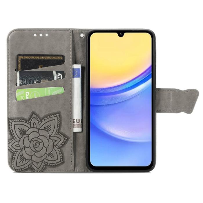 Bild 2,  Samsung Galaxy A15 5G Fodral Big Butterfly Grå - Teknikhallen.se
