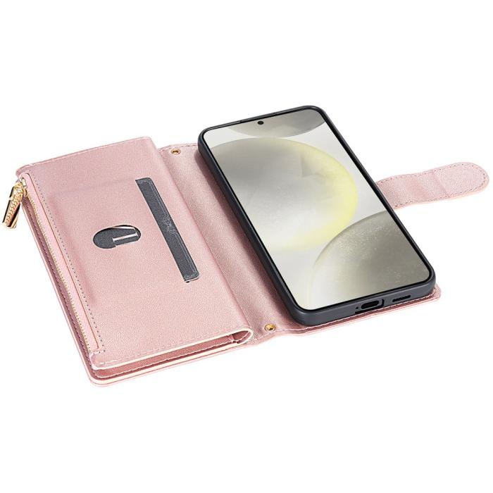 Bild 4,  Samsung Galaxy S25 Fodral Läder Rhombus Roséguld - Teknikhallen.se