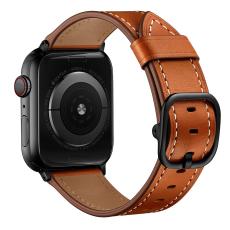  &Auml;kta L&auml;der Armband Apple Watch 42/41/40/38 mm - Brun - Teknikhallen.se