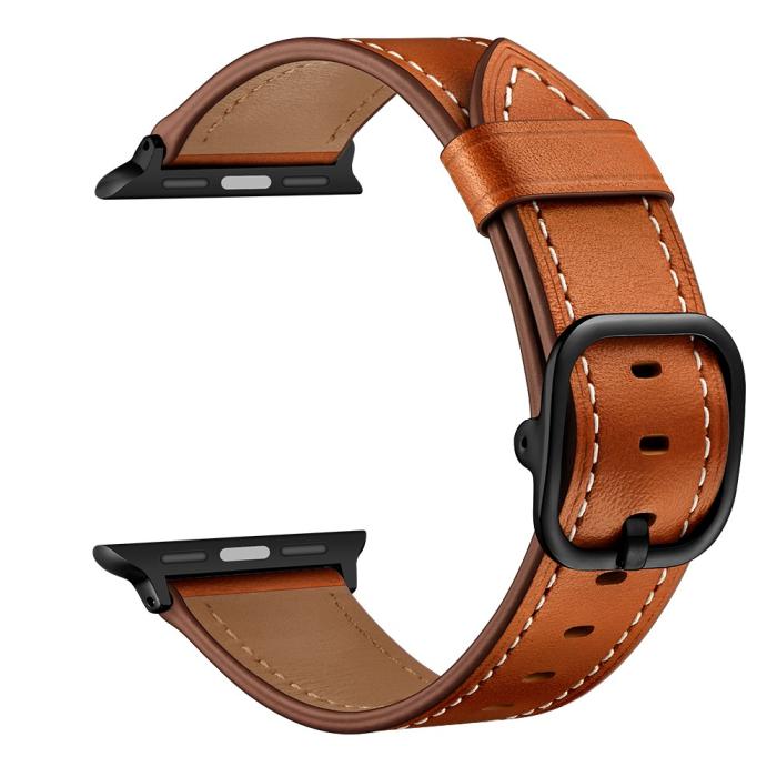 Bild 2,  Äkta Läder Armband Apple Watch 42/41/40/38 mm - Brun - Teknikhallen.se