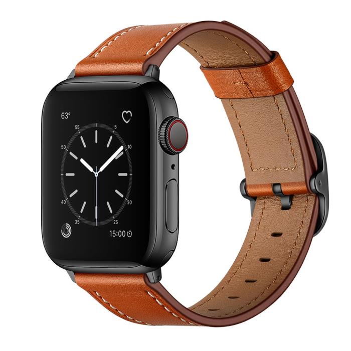 Bild 3,  Äkta Läder Armband Apple Watch 42/41/40/38 mm - Brun - Teknikhallen.se