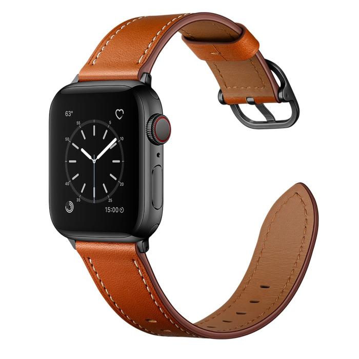 Bild 4,  Äkta Läder Armband Apple Watch 42/41/40/38 mm - Brun - Teknikhallen.se