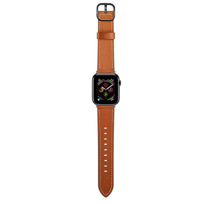 Bild 5,  Äkta Läder Armband Apple Watch 42/41/40/38 mm - Brun - Teknikhallen.se