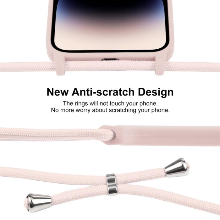 Bild 3,  iPhone 15 Pro Max Skal Silikon Med Snöre Rosa - Teknikhallen.se