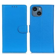  iPhone 15 Fodral Litchi L&auml;der Bl&aring; - Teknikhallen.se