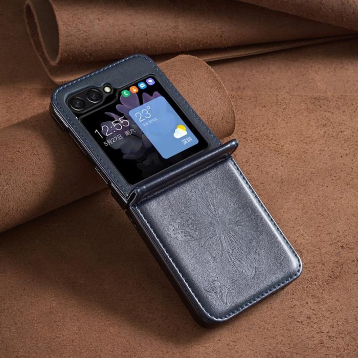 Bild 6,  Galaxy Z Flip 6 / 7 FE Skal Fjäril Textur Mörk Blå - Teknikhallen.se