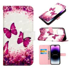  iPhone 14 Pro Fodral Med Tryck Rosa Fj&auml;ril - Teknikhallen.se