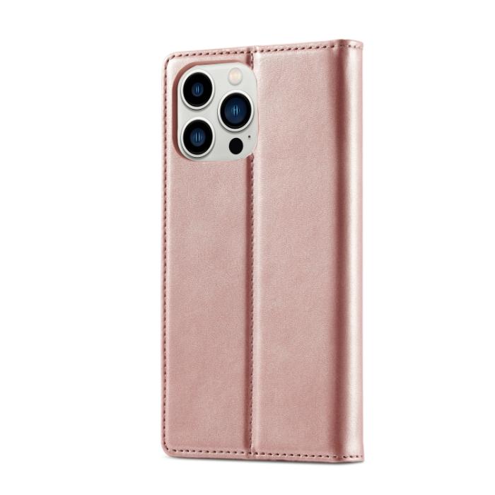 Bild 3, LC.IMEEKE LC.IMEEKE iPhone 14 Pro Fodral Flip Läder Roséguld - Teknikhallen.se