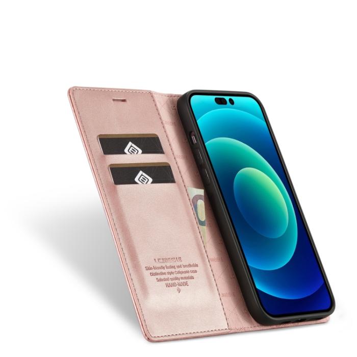 Bild 4, LC.IMEEKE LC.IMEEKE iPhone 14 Pro Fodral Flip Läder Roséguld - Teknikhallen.se