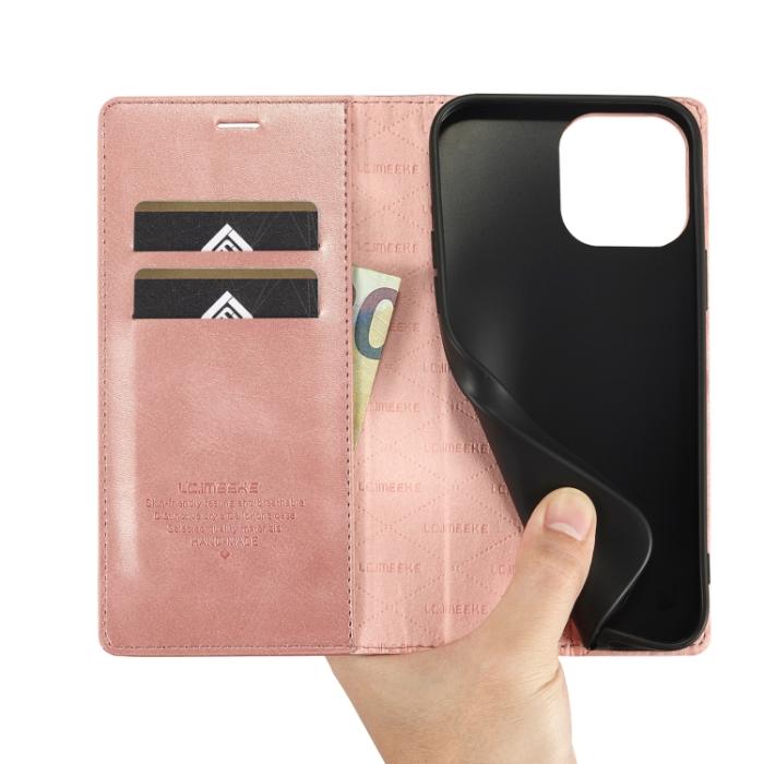 Bild 6, LC.IMEEKE LC.IMEEKE iPhone 14 Pro Fodral Flip Läder Roséguld - Teknikhallen.se