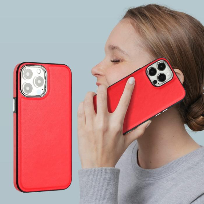 Bild 5,  iPhone 15 Pro Skal Läderbelagt Röd - Teknikhallen.se