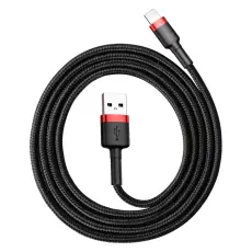 BASEUS BASEUS Lightning 1m Nylon Kabel - 2.4A Snabbladdning - Svart/R&ouml;d - Teknikhallen.se