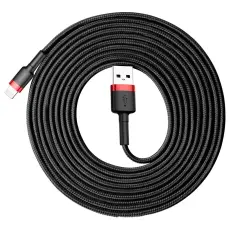 BASEUS BASEUS 3m Lightning Nylon Kabel - Svart/R&ouml;d - Teknikhallen.se