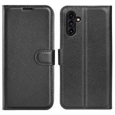  Samsung Galaxy A14 4G/5G Fodral Litchi L&auml;der Svart - Teknikhallen.se