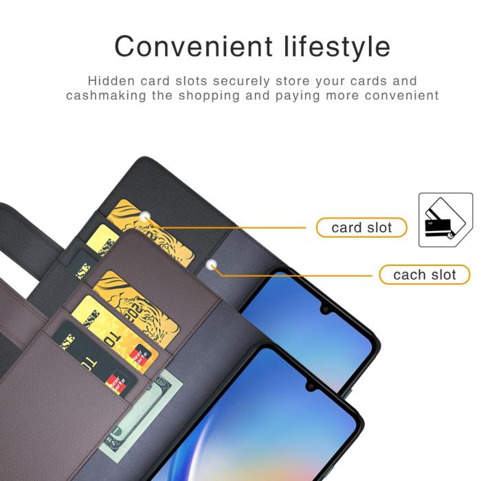 Bild 6,  Samsung Galaxy A35 5G Fodral Premium Äkta Läder Svart - Teknikhallen.se