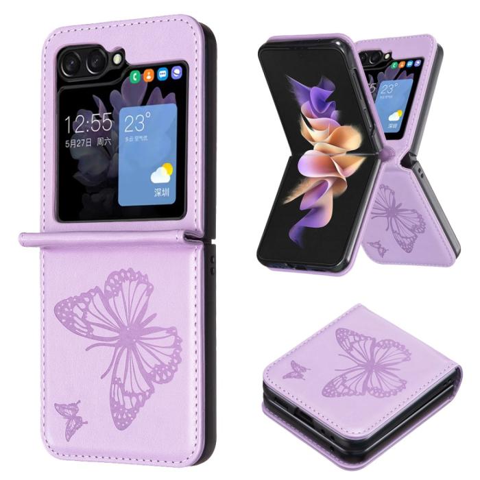 Bild 2,  Galaxy Z Flip 6 / 7 FE Skal Fjäril Textur Lila - Teknikhallen.se