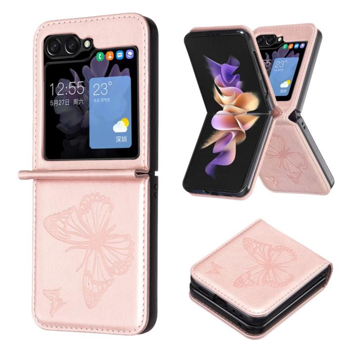 Bild 2,  Galaxy Z Flip 6 / 7 FE Skal Fjäril Textur Rosa - Teknikhallen.se