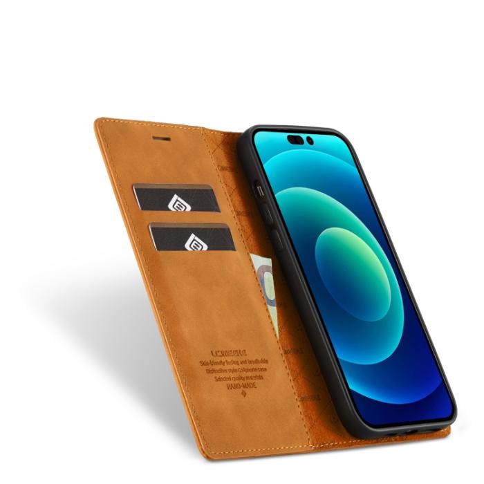 Bild 4, LC.IMEEKE LC.IMEEKE iPhone 14 Pro Fodral Flip Läder Brun - Teknikhallen.se