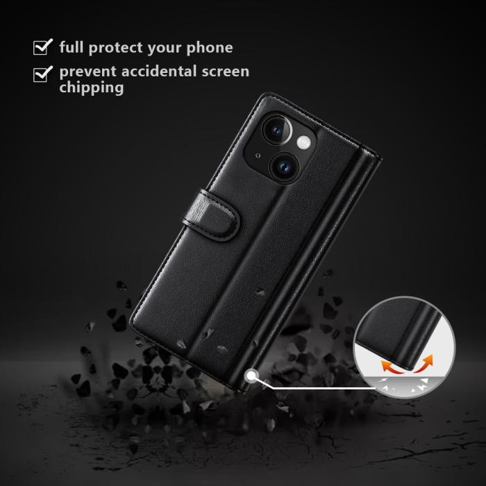 Bild 4,  iPhone 15 Plus Fodral Premium Äkta Läder Svart - Teknikhallen.se