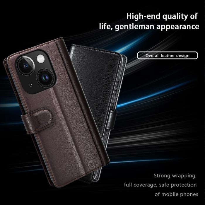 Bild 6,  iPhone 15 Plus Fodral Premium Äkta Läder Svart - Teknikhallen.se