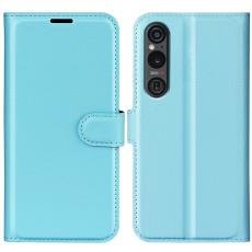  Sony Xperia 1 VI Fodral Litchi L&auml;der Ljus Bl&aring; - Teknikhallen.se