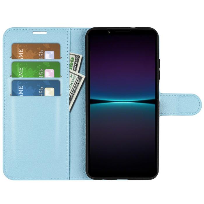 Bild 2,  Sony Xperia 1 VI Fodral Litchi Läder Ljus Blå - Teknikhallen.se
