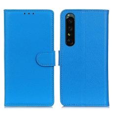  Sony Xperia 1 V Fodral Litchi L&auml;der Bl&aring; - Teknikhallen.se