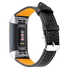  &Auml;kta L&auml;der Armband Fitbit Charge 3 / 4 Svart - Teknikhallen.se
