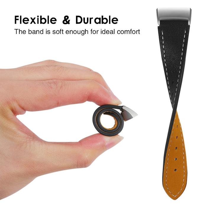 Bild 3,  Äkta Läder Armband Fitbit Charge 3 / 4 Svart - Teknikhallen.se