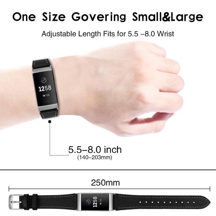 Bild 5,  Äkta Läder Armband Fitbit Charge 3 / 4 Svart - Teknikhallen.se
