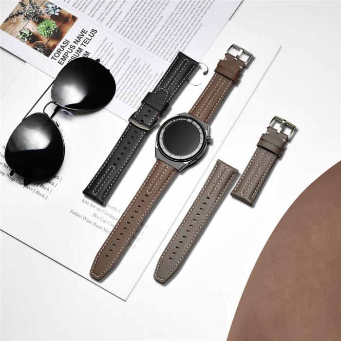 Bild 5,  Klockarmband 22 mm Äkta Läder Grå / Brun - Teknikhallen.se
